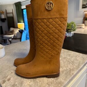 Tommy Hilfiger tan suede Quilted Knee-High Boots